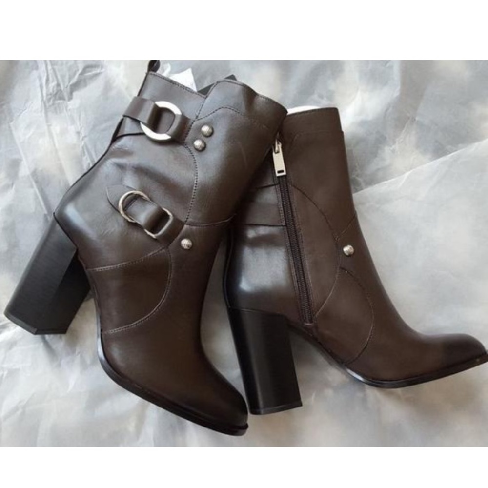 Zara Leather Metal Ring Ankle Heel Boot 6.5 - Picture 7 of 8